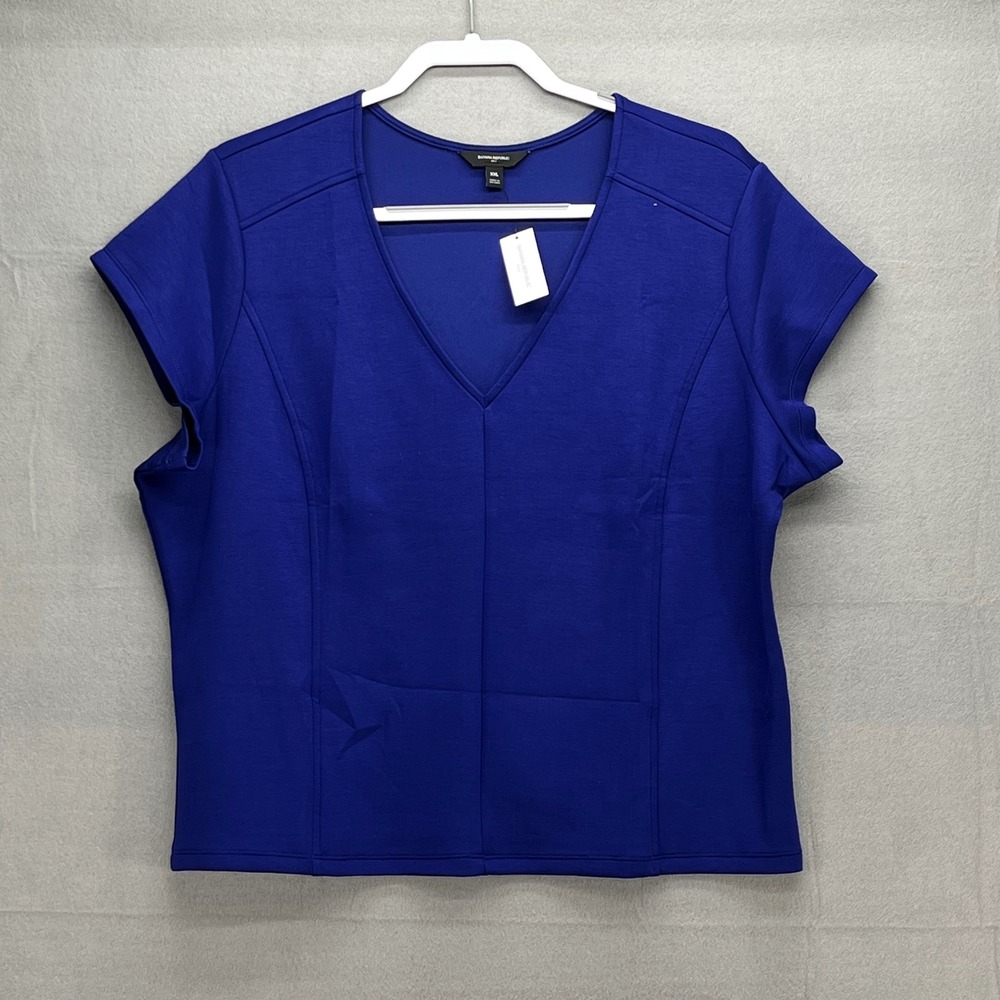 Banana Republic Women XXL Royal Blue Purple V-Neck Short Sleeve Top Casual Shirt